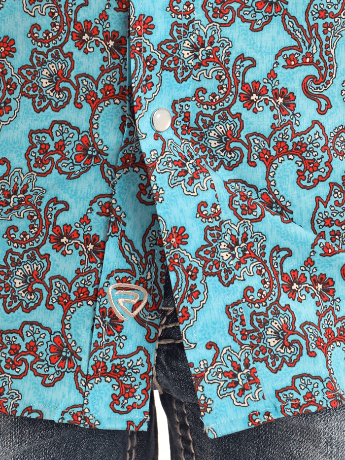 Rock & Roll Denim Kids Short Sleeve Paisley Print Western Shirt - Blue BBN3S05865 | Stylish Western Wear for Boys & Girls | Perfect for Concerts, Parties & Cowboy Themed Events