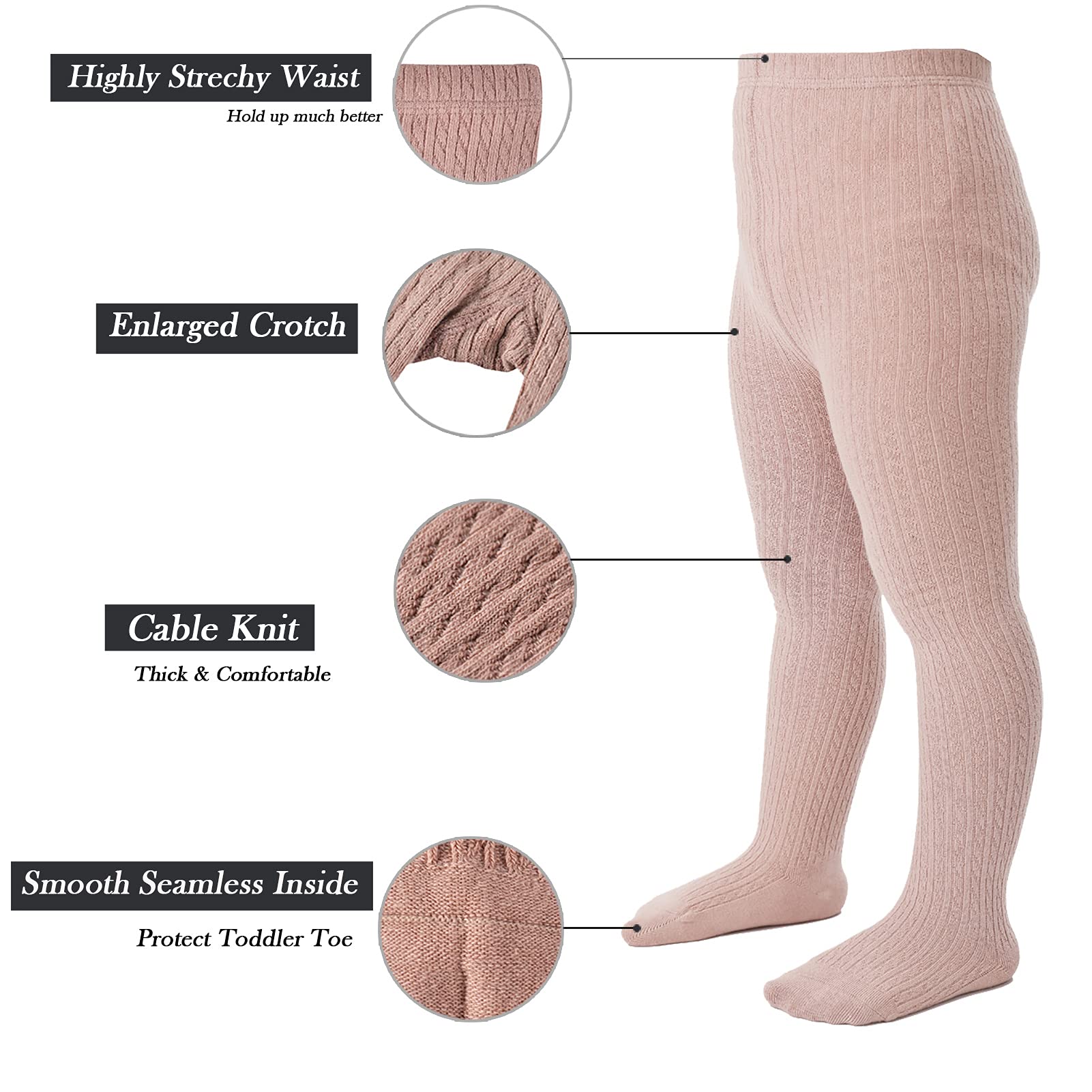 Jormatt Girls Seamless Cable Knit Cotton Tights - Thick Warm Leggings & Stockings for Toddlers Age 2-10 Years - Perfect for Winter Playdates, School Uniforms & Holiday Outfits