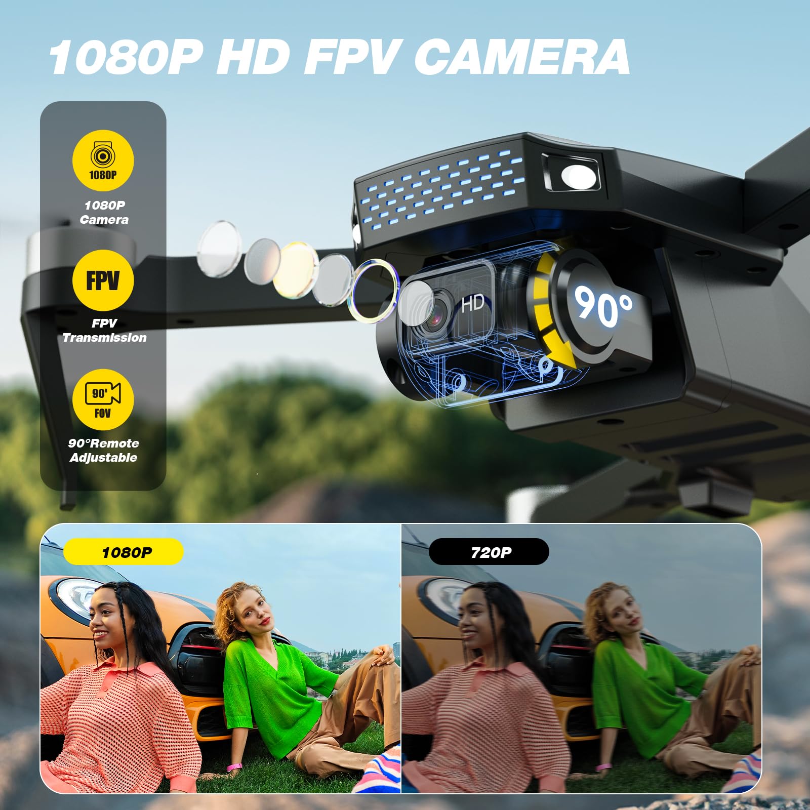 DEERC D20S Foldable Drone with 1080P HD Camera - Brushless Motor, 2 Batteries, Altitude Hold & Optical Flow - Best RC Quadcopter for Kids & Beginners | Perfect for Outdoor Adventures, Aerial Photography & STEM Learning Toys Gifts