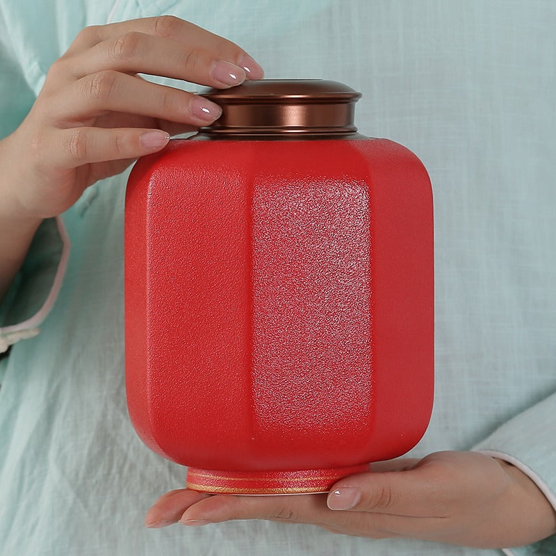 Traditional Chinese Palace Lantern Style Red Tea Caddy - Elegant Tea Storage Canister for Loose Leaf Tea - Perfect for Home Decor, Tea Ceremonies & Gift Giving