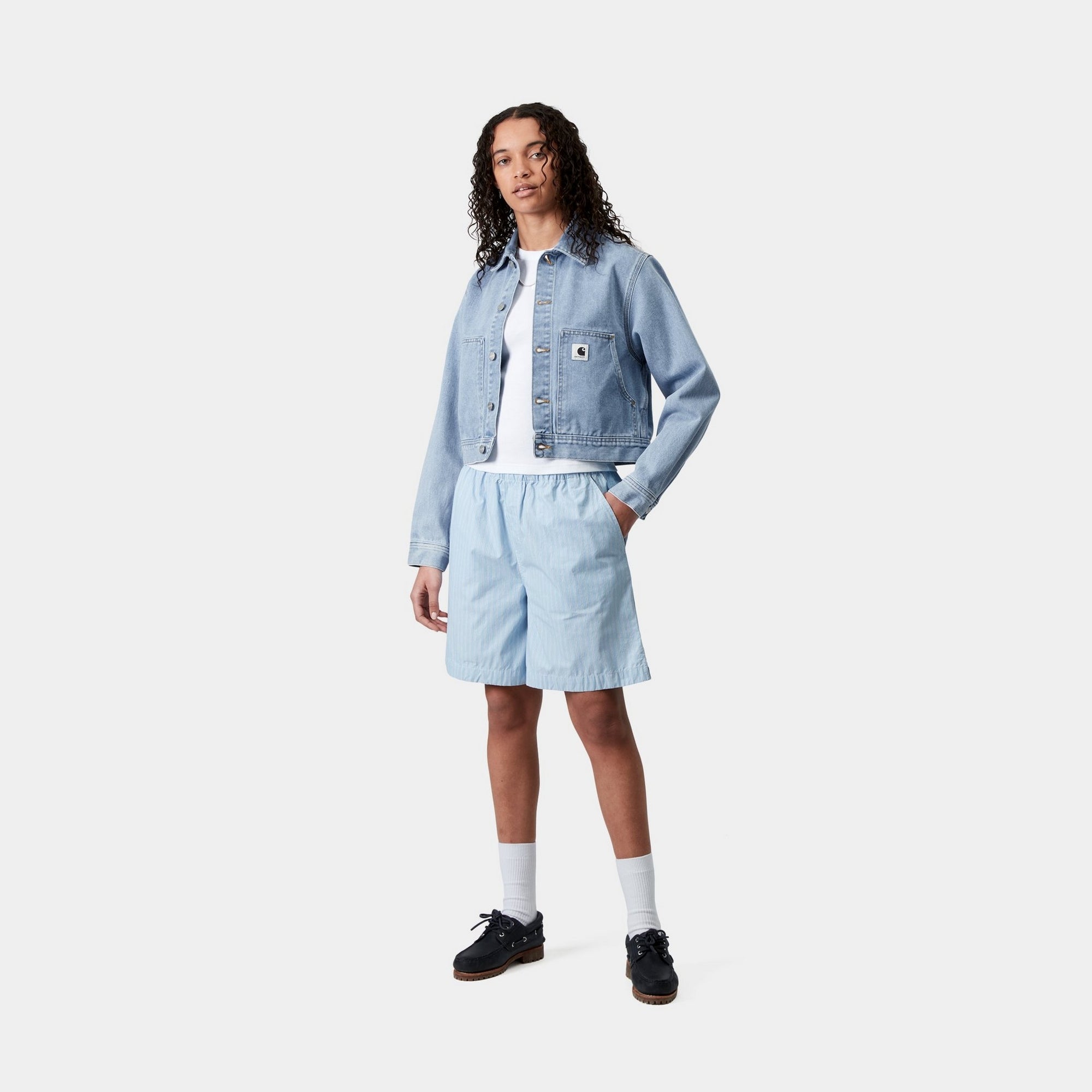 Women's Arca Jacket - Waterproof Windbreaker with Hood | Light Blue Stone Washed Denim Style | Perfect for Hiking, Camping & Outdoor Adventures