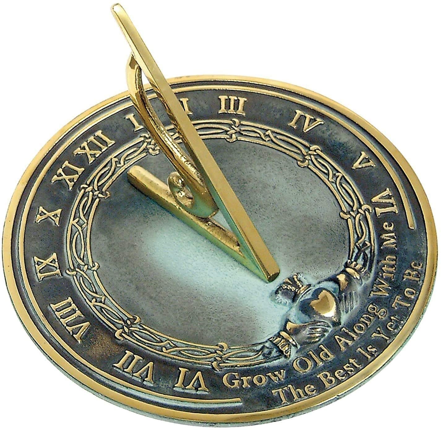Antique Brass Sundial - 'Grow Old with Me' Engraved Romantic Garden Gift for Anniversaries, Weddings & Outdoor Decor