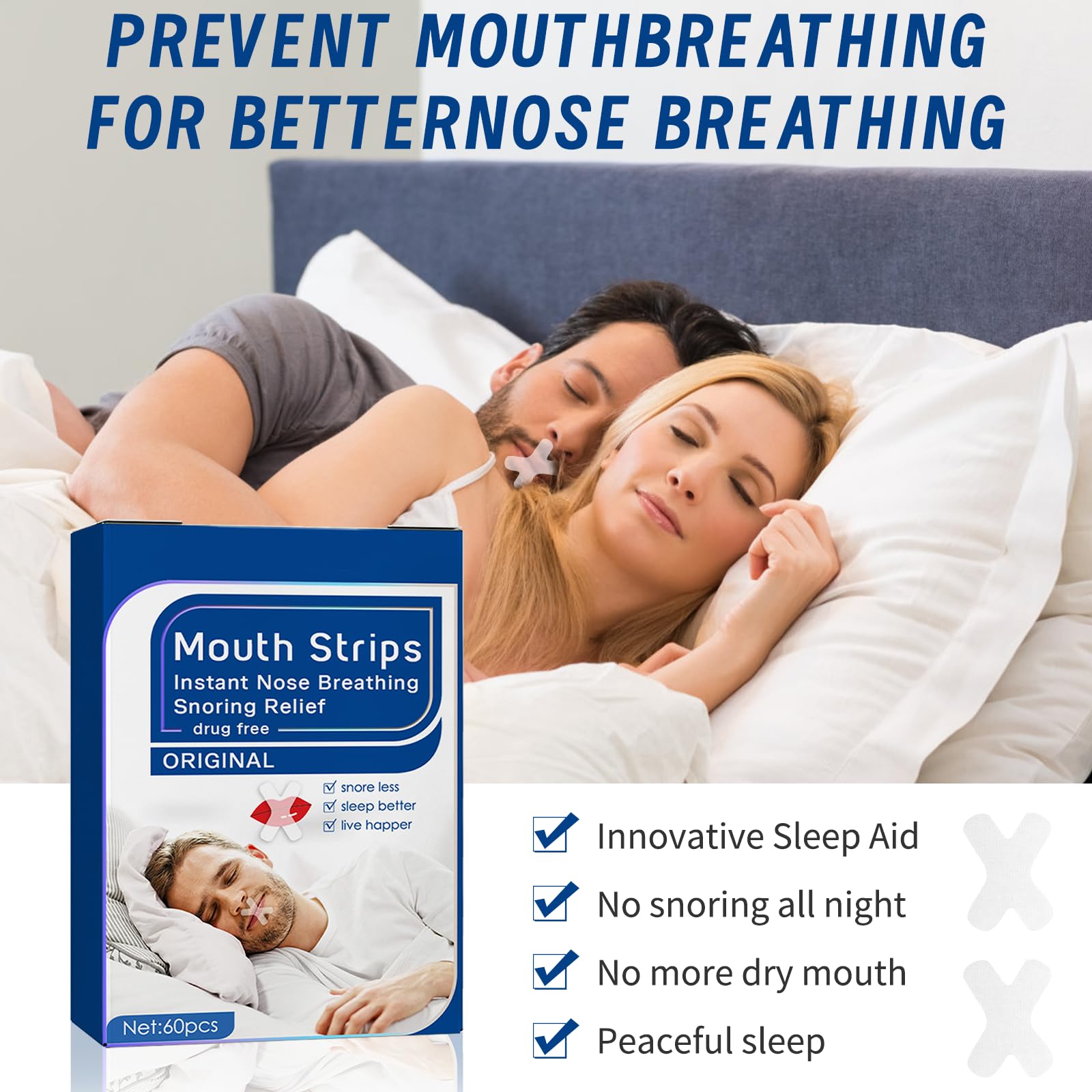 120 Pcs Mouth Tape for Sleeping - Anti Snoring Strips, Helps Prevent Snoring & Promotes Nasal Breathing - Ideal for Better Sleep & Sleep Apnea Relief (Pack of 120)