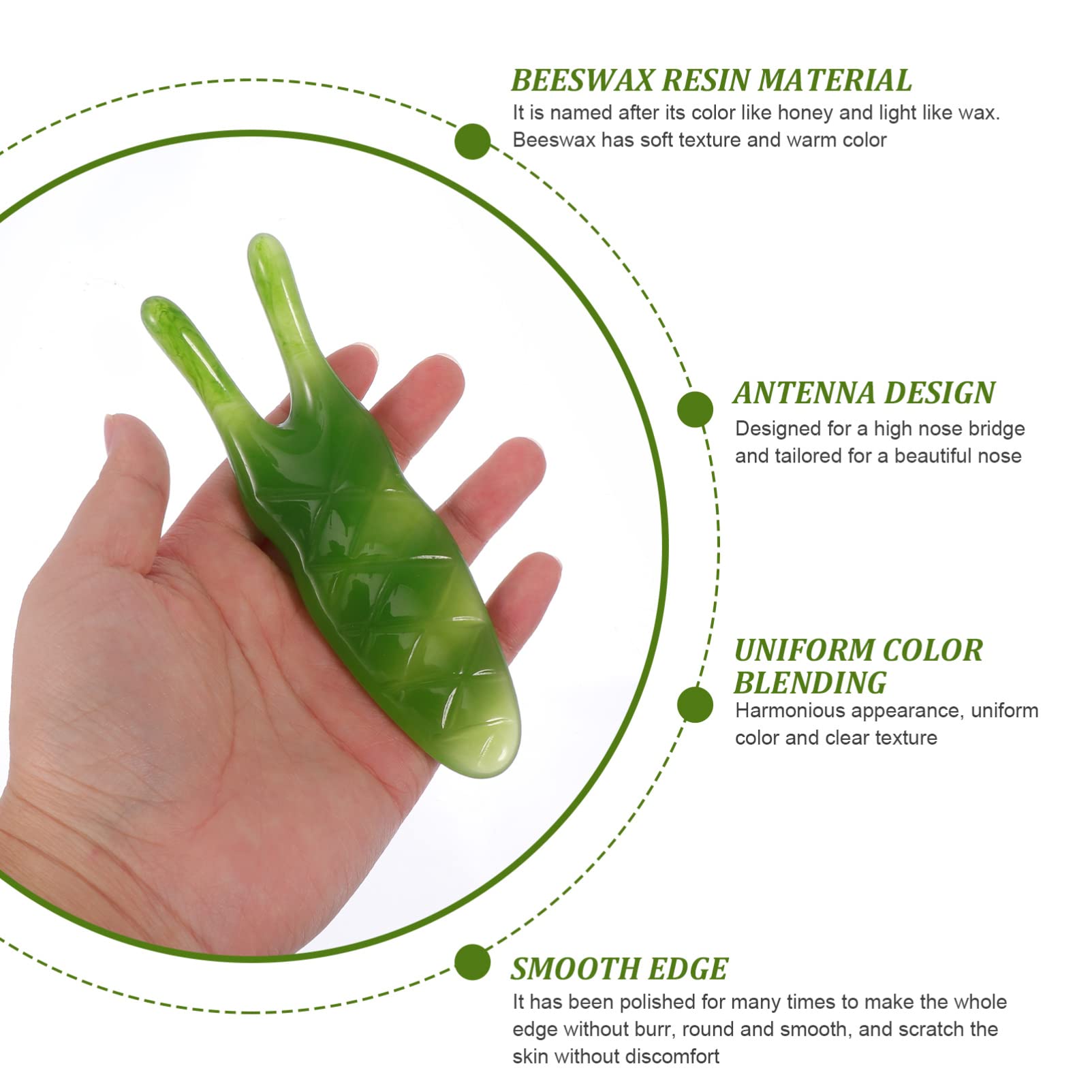 Natural Resin Nose Massager Set - 3pcs Two-Pronged Nose Scrapers & Gua Sha Facial Tools with Jade Stone for Sinus Relief, Acne Treatment & Facial Massage | Perfect for Spa, Home Relaxation & Skincare Routine