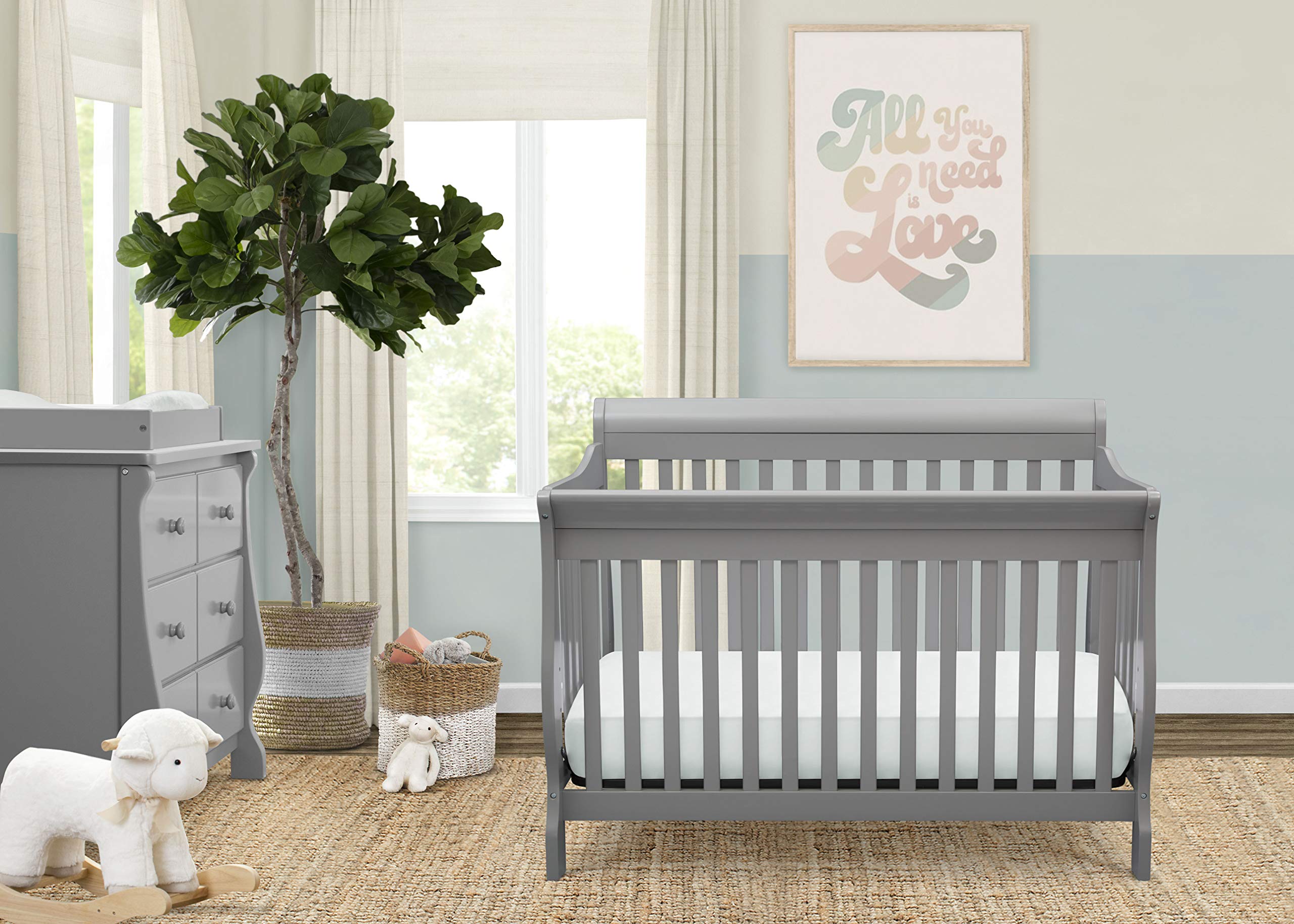 Delta Children Canton 4-in-1 Convertible Crib with Serta Perfect Slumber Mattress - Grey Convertible Baby Crib to Toddler Bed with Dual-Sided Recycled Fiber Core Mattress | Nursery Furniture for Newborns & Toddlers | Safe Sleep Solution for Growing Babies