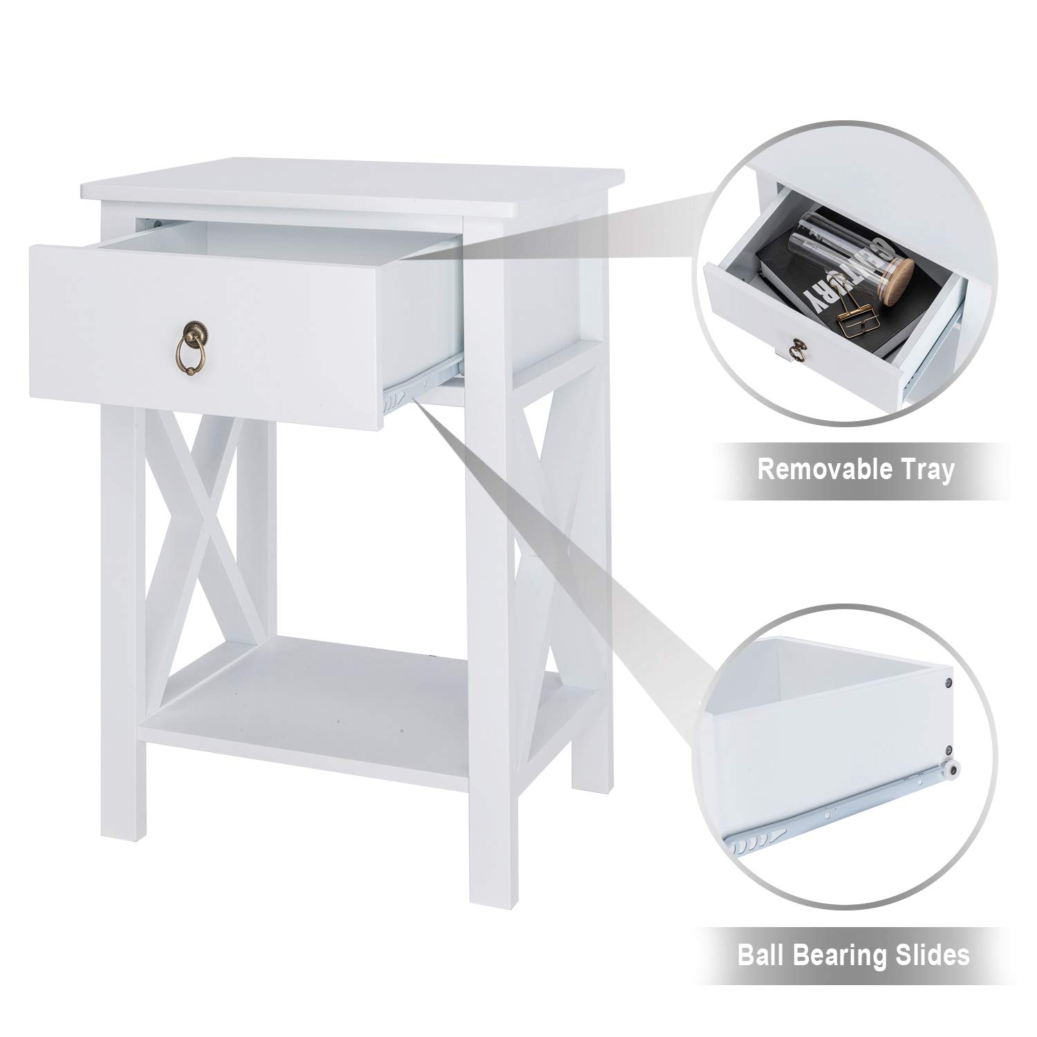 Bonnlo White Nightstand with Drawer & Shelf - Farmhouse Bedside Table, Rustic End Table for Small Spaces, Dorm, Kids Room & Living Room - Perfect for Bedroom Storage & Home Decor