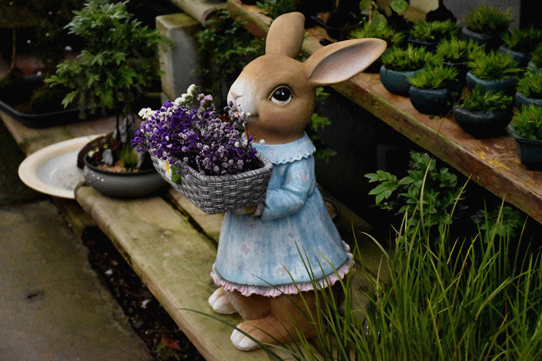Large Rabbit Garden Statues - Outdoor Bunny Flowerpot Decor for Villa & Modern Animal Sculptures | Perfect for Garden Landscaping, Patio Decor & Backyard Ornaments