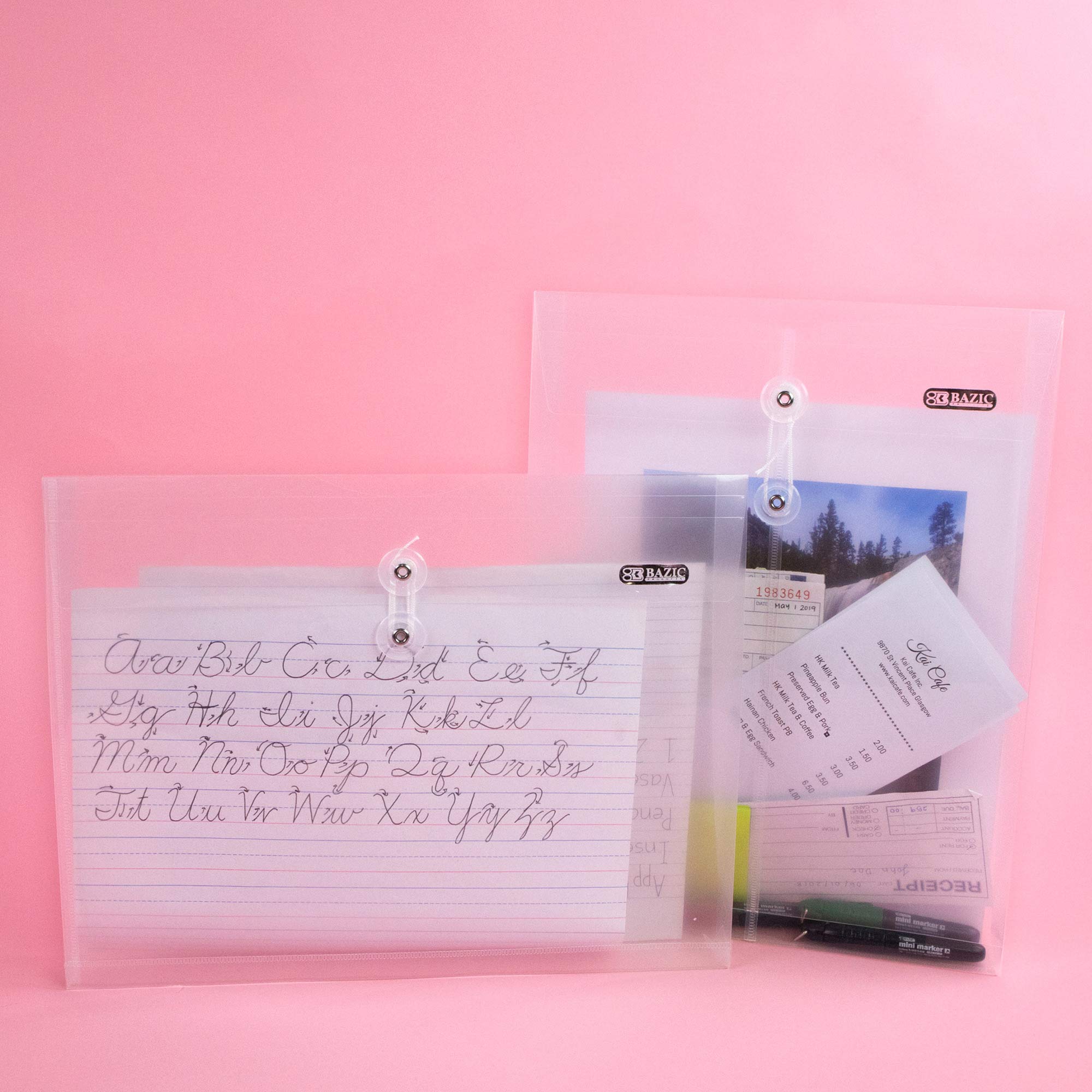 BAZIC Clear Plastic Envelopes with String Closure - Letter Size (9
