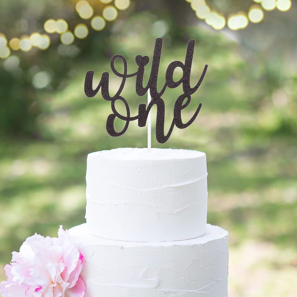 ALISSAR Glitter Double Sided Black Wide Cake Topper for 1st Birthday - Shimmering Party Decoration for Boys & Girls - Perfect for Birthday Cakes, Cupcakes & Dessert Tables