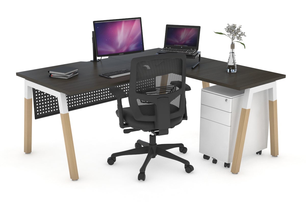 L-Shaped Corner Office Desk with Quadro A Legs & Wood Cross Beam - 1400L x 1550W, Cable Management Scallop - Perfect for Home Office, Gaming Setup & Workspace Organization