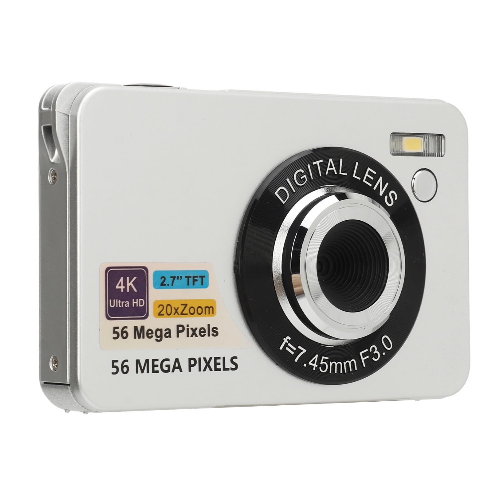 4K 56MP Digital Camera with 20X Zoom & Autofocus - Compact HD Vlogging Camera for Travel, Photography - Perfect for Teens, Boys & Girls (Silver) - Capture Adventures, Family Moments & Social Media Content