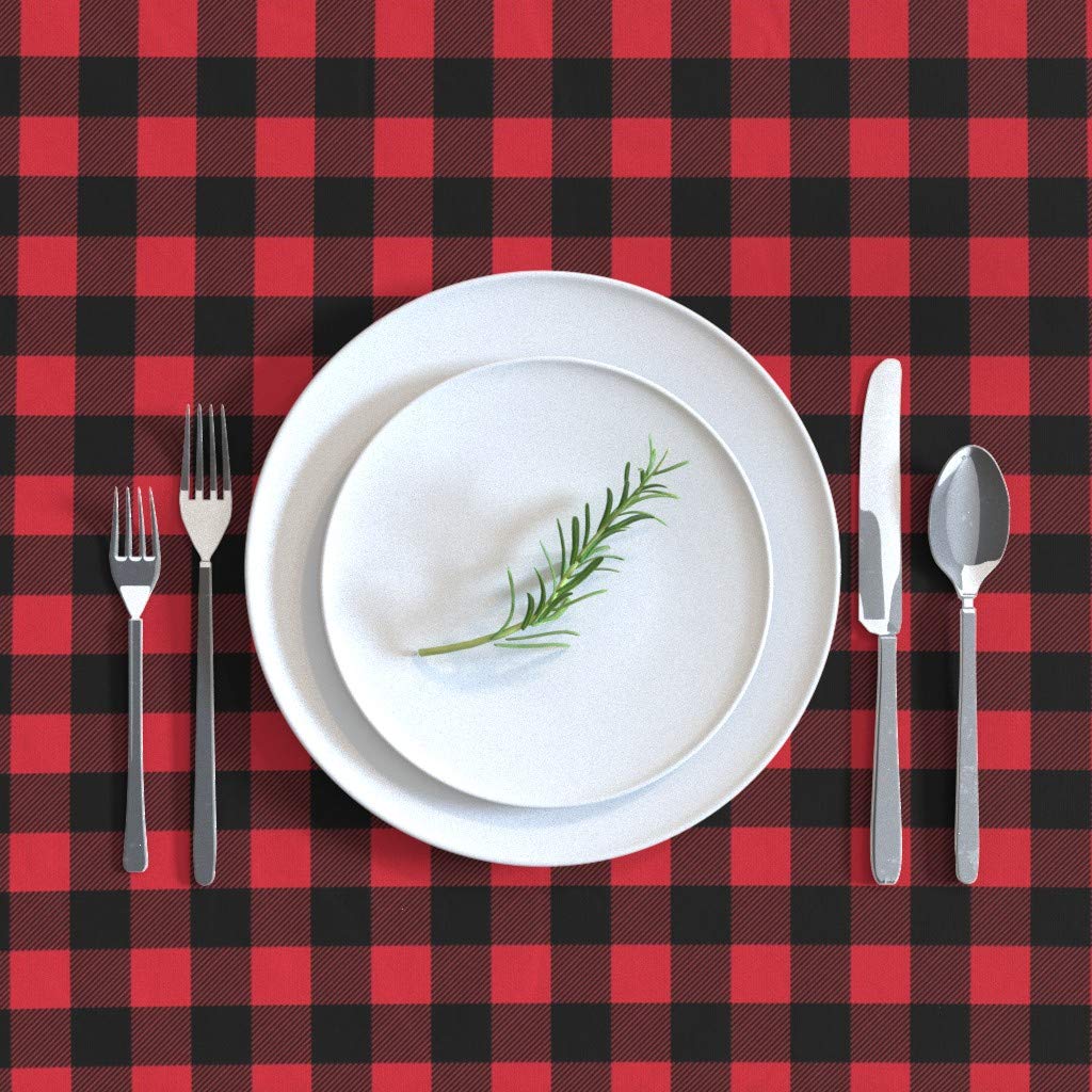 Buffalo Plaid Red & Black Cotton Sateen Tablecloth 90