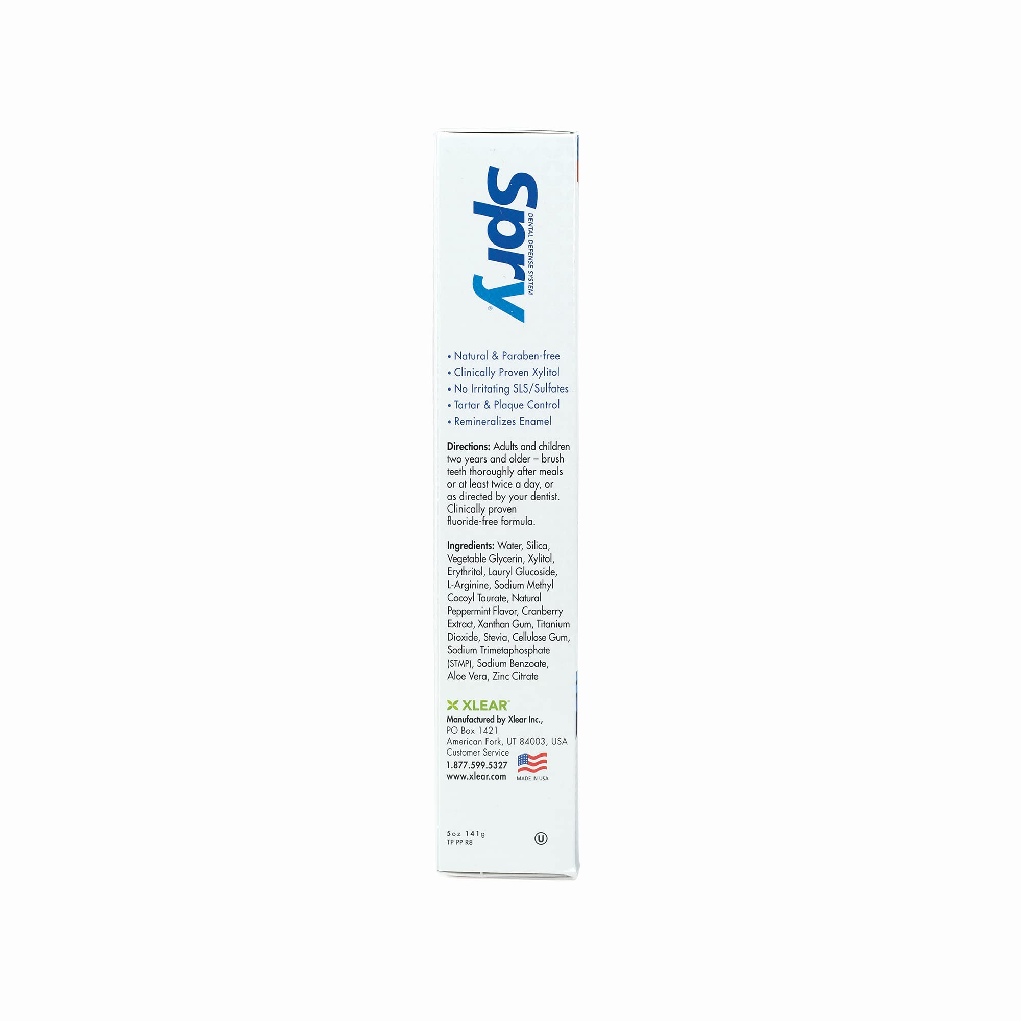 Spry Xylitol Toothpaste 5oz - Fluoride Free Natural Toothpaste for Adults & Kids, Whitening & Breath Freshening with Peppermint (Pack of 6) | Gentle Oral Care for Daily Use & Travel