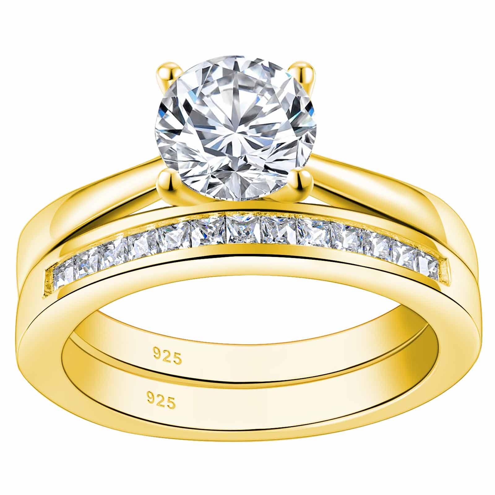 SHELOVES Sterling Silver Engagement Ring & Wedding Band Set with Round CZ Cubic Zirconia - Size 4-13 | Elegant Bridal Jewelry for Proposals, Anniversaries & Special Occasions