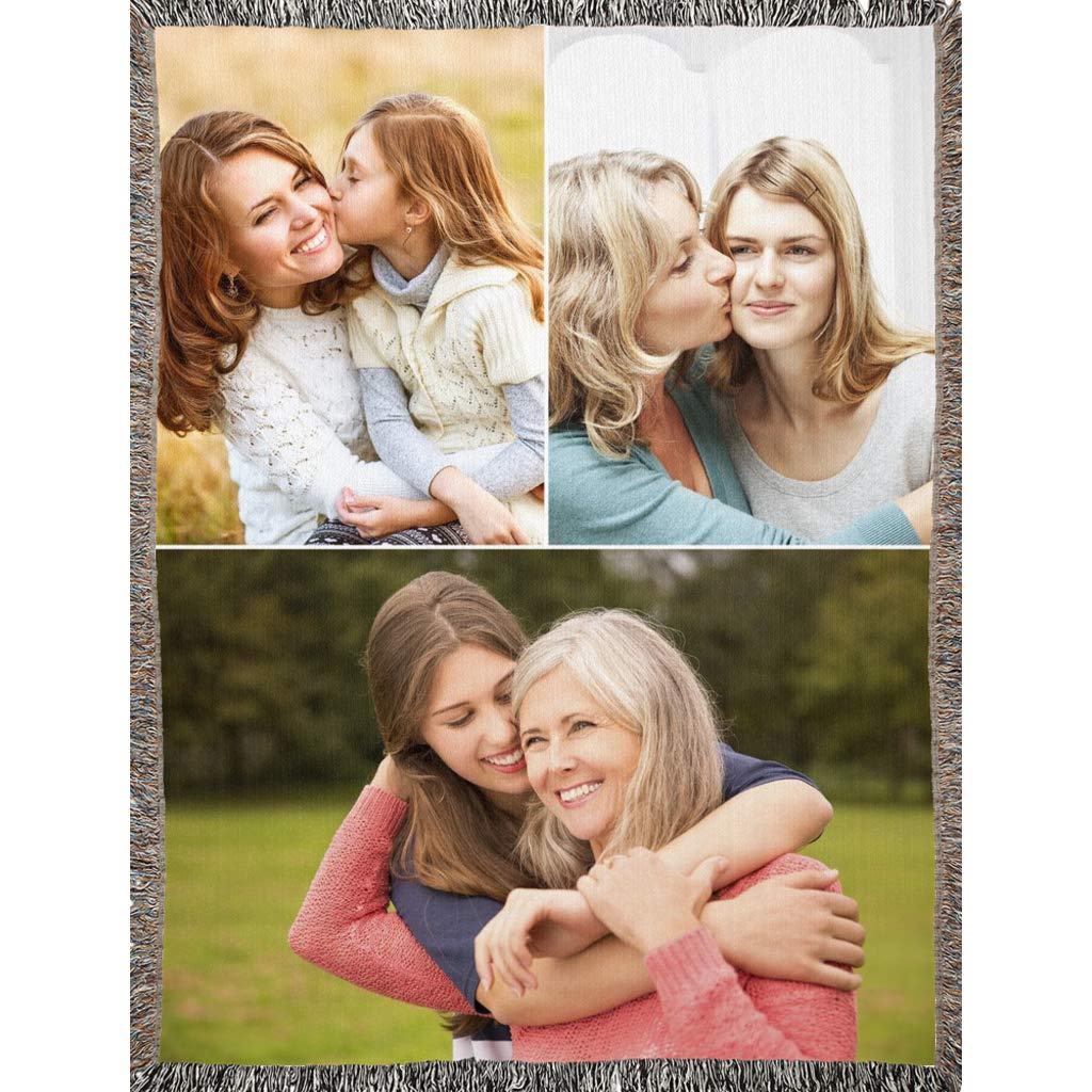 **Personalized Photo Blanket - Custom Woven Cotton Throw with 1-3 Photos (60