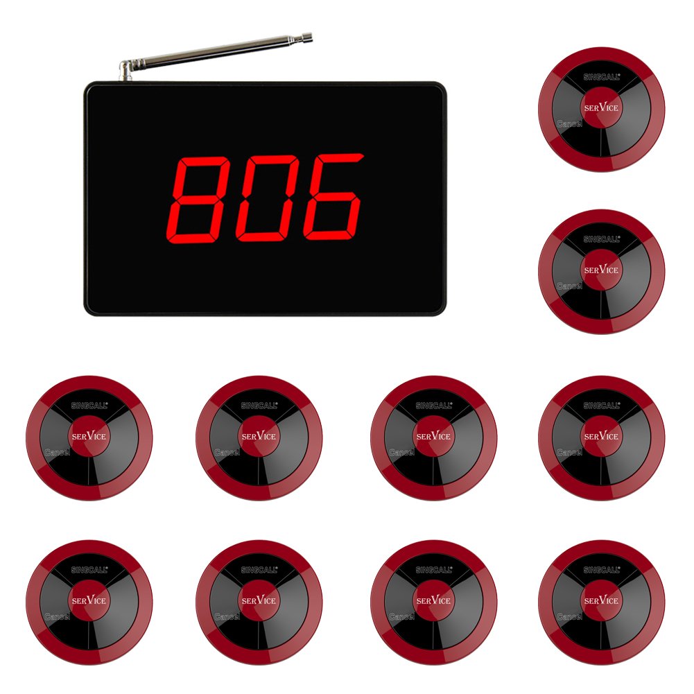 SINGCALL Wireless Pager System - 10 Pagers & 1 Receiver Set for Business, Office, Prison Communication - Long Range Alert System with Large Display - Ideal for Staff Notification, Emergency Alerts & Team Coordination