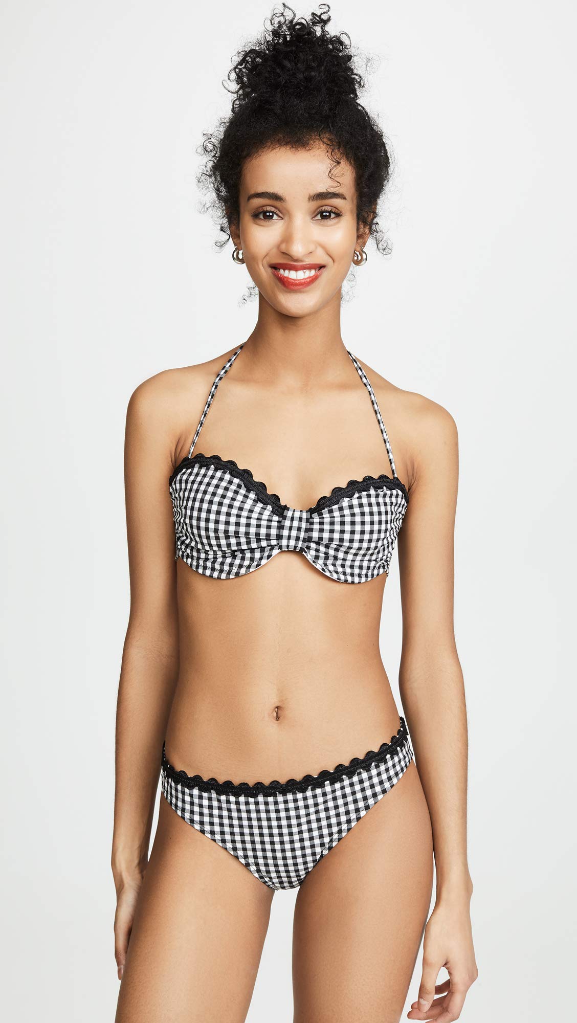 Shoshanna Women's Classic Black and White Gingham Bikini Top - Adjustable Straps, Comfortable Swimwear for Beach, Pool & Summer Vacation