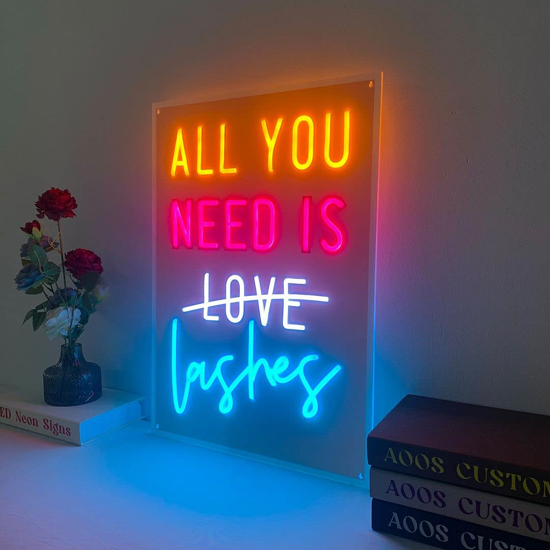 All You Need Is Love Lashes Neon Sign - Vibrant Wall Decor for Bedroom, Living Room & Party | Aesthetic LED Light for Home, Wedding & Kitchen Decoration | Perfect Gift for Housewarming & Romantic Ambiance