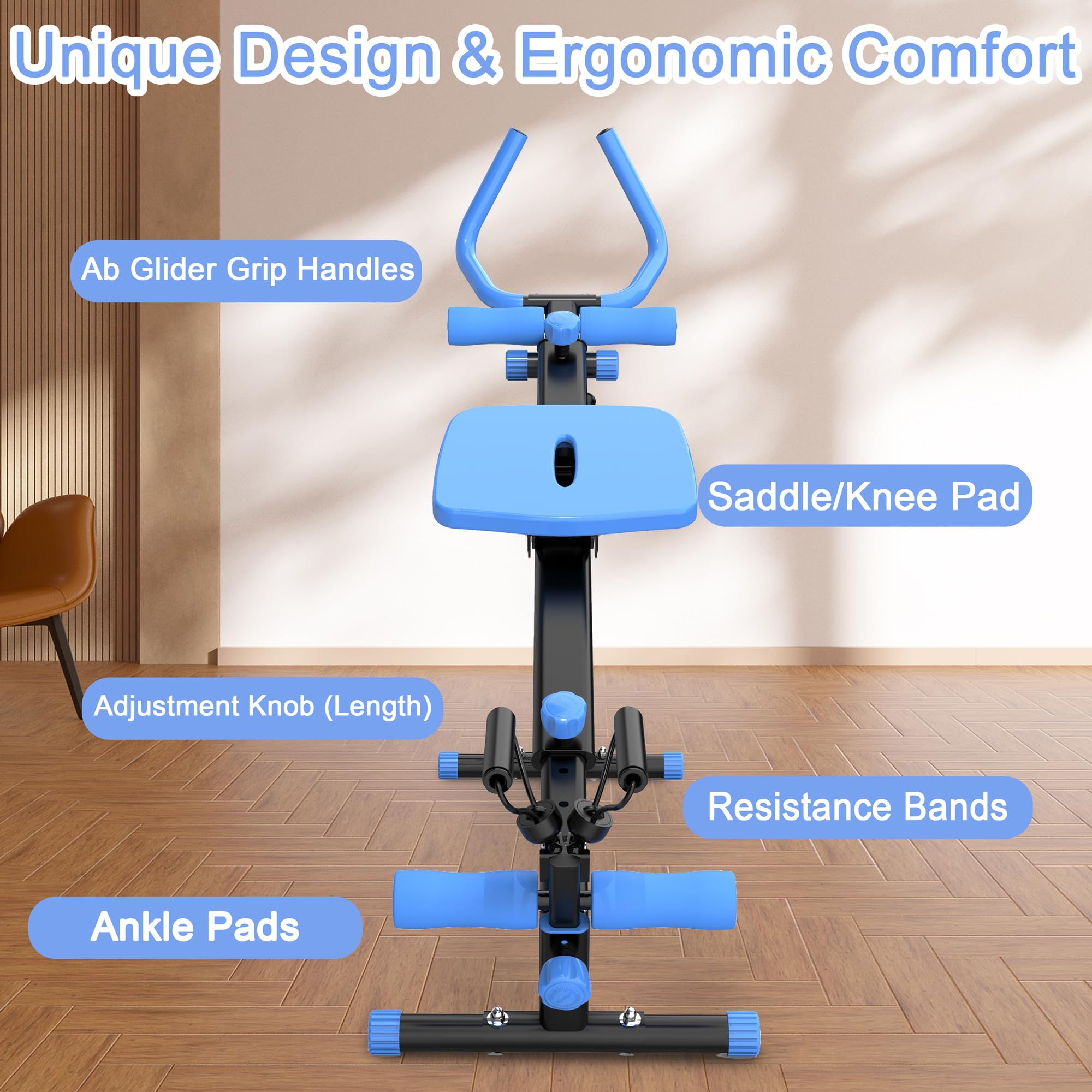 4-in-1 Multifunctional Home Gym Equipment: Rowing Machine, Leg Press, Ab Glider & Roman Chair for Full Body Workout - Perfect for Core Strength Training, Weight Loss & Home Fitness