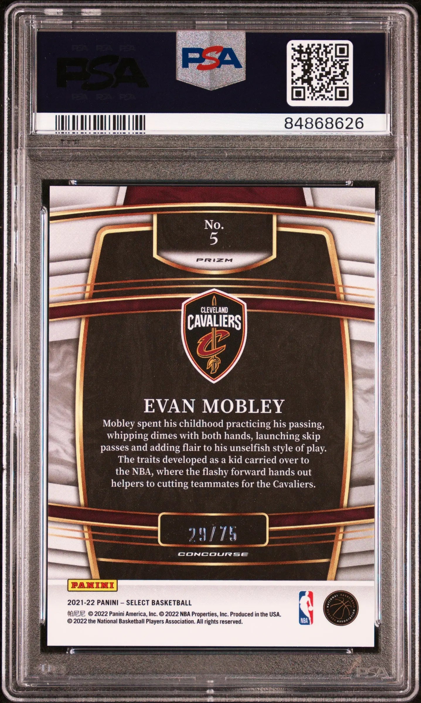 2021 Panini Select Basketball Evan Mobley RC Neon Green Prizm PSA 10 29/75 #5 - Rare Collectible Basketball Card for Investment & Display