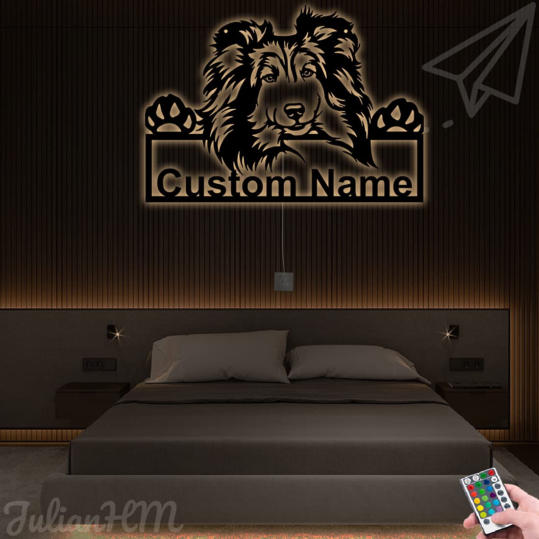 Custom Shetland Sheepdog LED Metal Wall Art - Personalized 12x12 Inch Lighted Home Decor - Perfect for Pet Lovers, Living Room, Bedroom & Office Decor