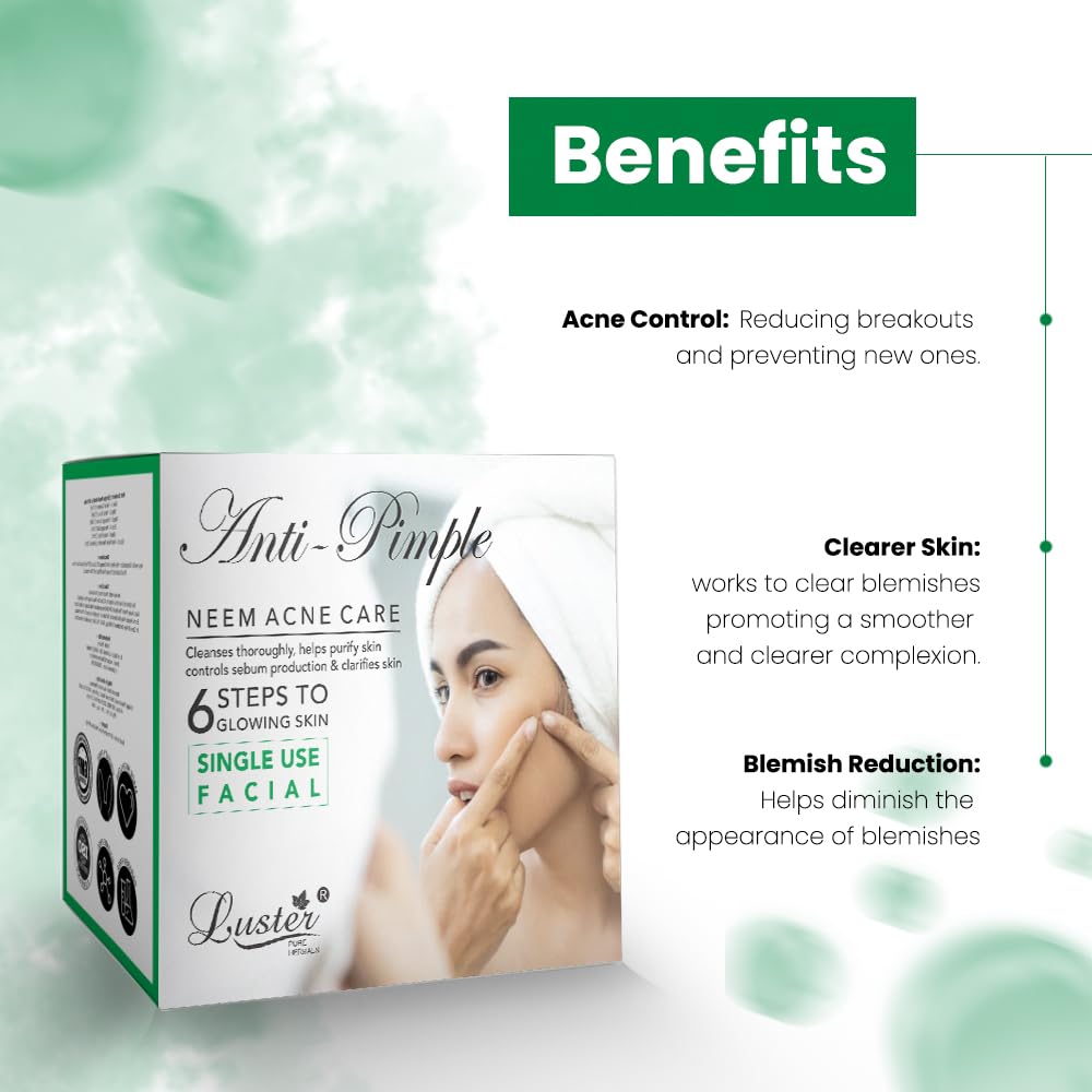 Luster Red Wine Facial Kit & Anti Acne Facial Kit | 6-Step Skincare Routine | Single Use Mini Facial Kit for Women & Men | Paraben & Sulfate Free (40g) | Perfect for Travel & Quick Glow Boosts