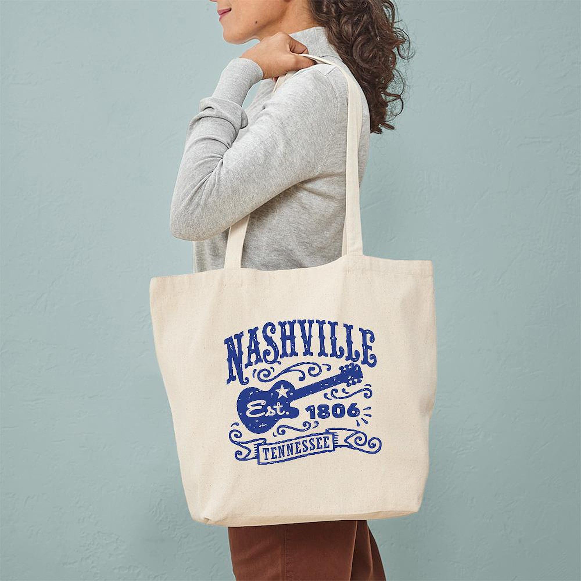 Nashville Tennessee Tote Bag - Natural Canvas Reusable Shopping Bag with Handle | Eco-Friendly Grocery Bag for Travel, Beach & Farmers Market