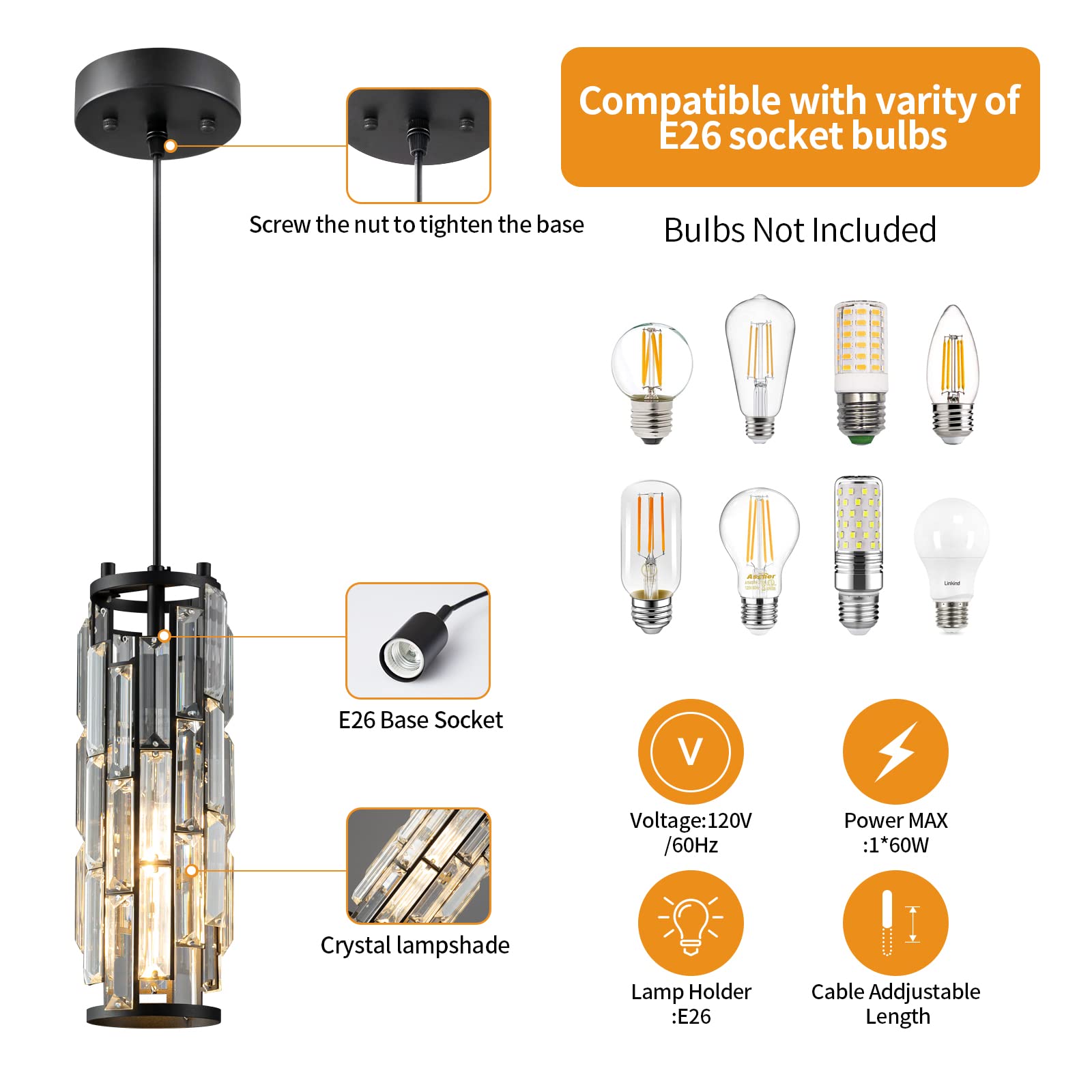 LMQNINE Modern Black Mini Crystal Chandelier Pendant Lights - 3 Pack, Elegant Hanging Lighting Fixture for Kitchen Island, Dining Room, Bedroom, Bathroom & Kitchen Sink - Perfect for Home Decor and Interior Design