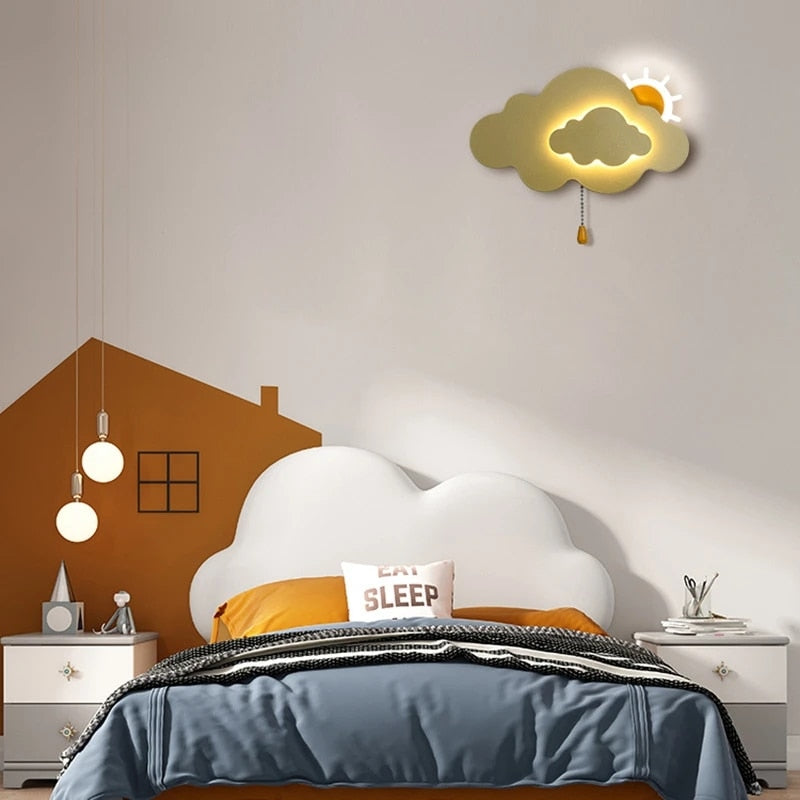 Sun Cloud Night Light Wall Lamp for Kids Room - Soft LED Nursery Lighting for Bedroom, Baby Room & Children's Play Area - Creates Calming Atmosphere for Sleep Time & Nighttime Comfort