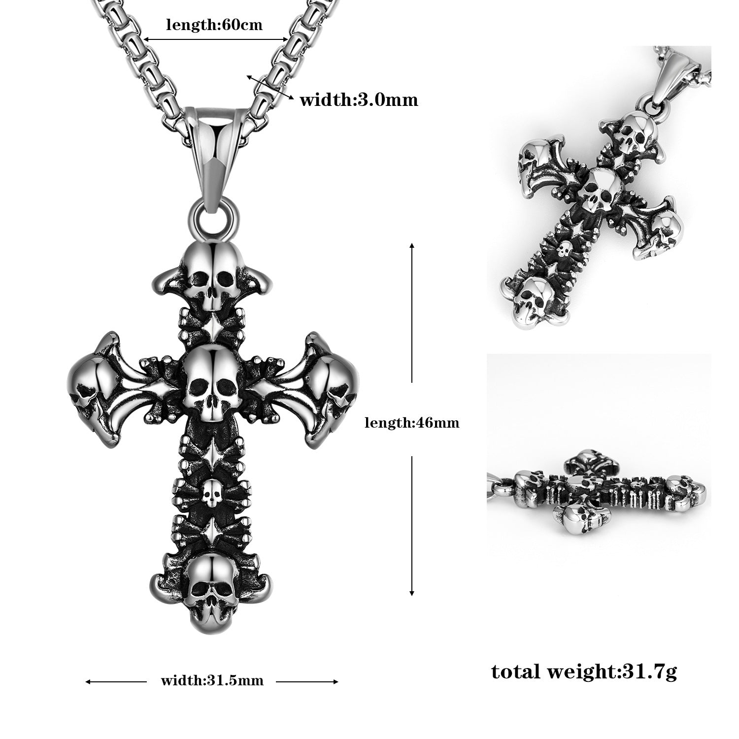 Halloween Skull Cross Pendant Herringbone Chain Necklace - Gothic Jewelry for Women | HL027 | Perfect for Costume Parties, Cosplay & Dark Fashion Accessories