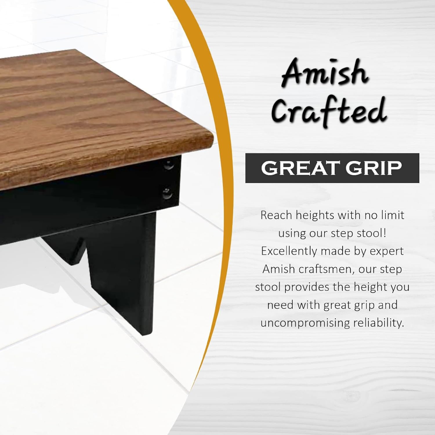Handmade Amish Solid Oak Step Stool for Adults - Sturdy Kitchen, Bedroom, Living Room & Bathroom Step Stool - Harvest & Black Wooden Stool for Home Use - Perfect for Reaching High Shelves & Storage