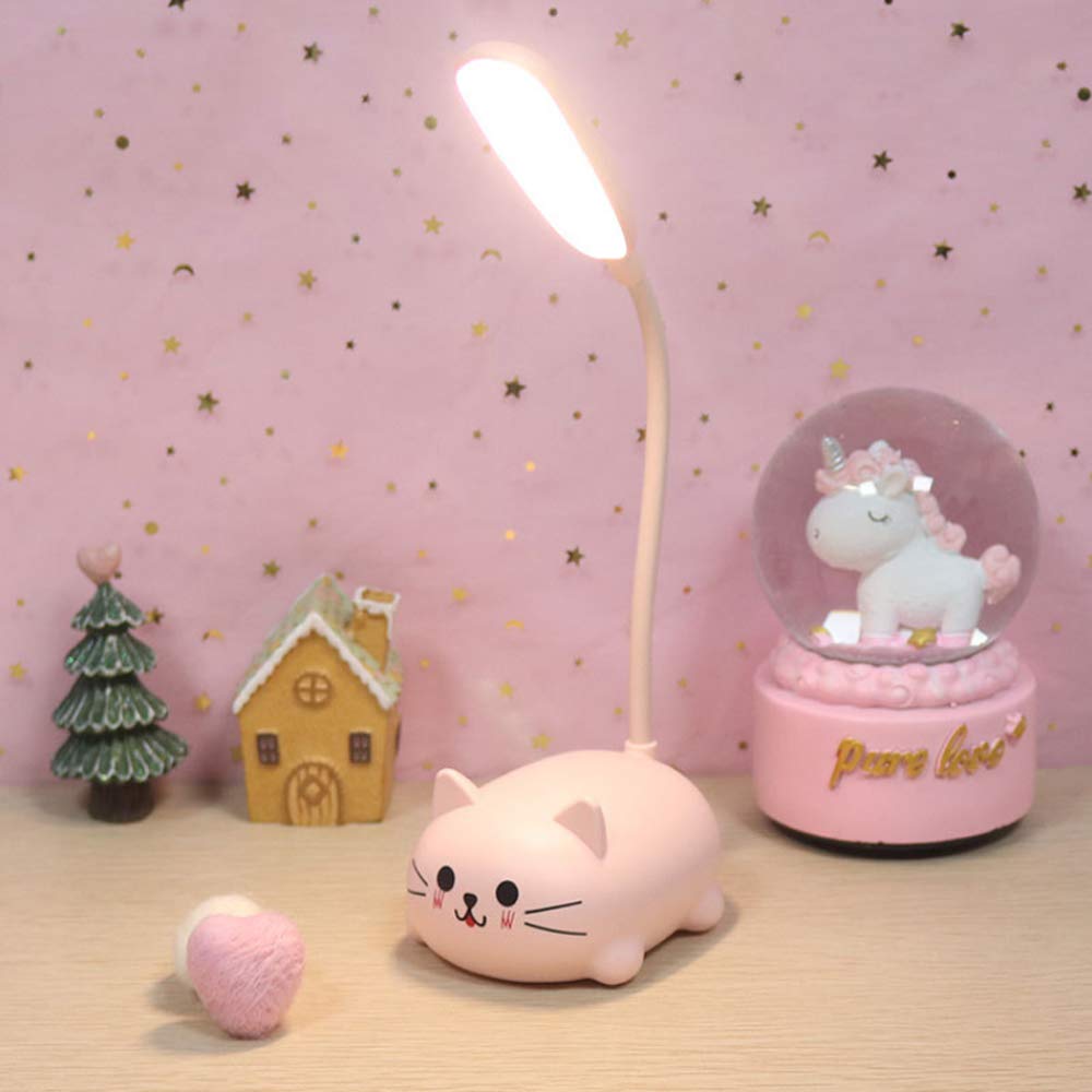 Kids LED Desk Lamp - Cute Cat Night Light with Flexible Gooseneck, Eye-Care Cartoon Study Lamp for Girls (Pink) | Perfect for Bedroom, Study Room & Gift for Children