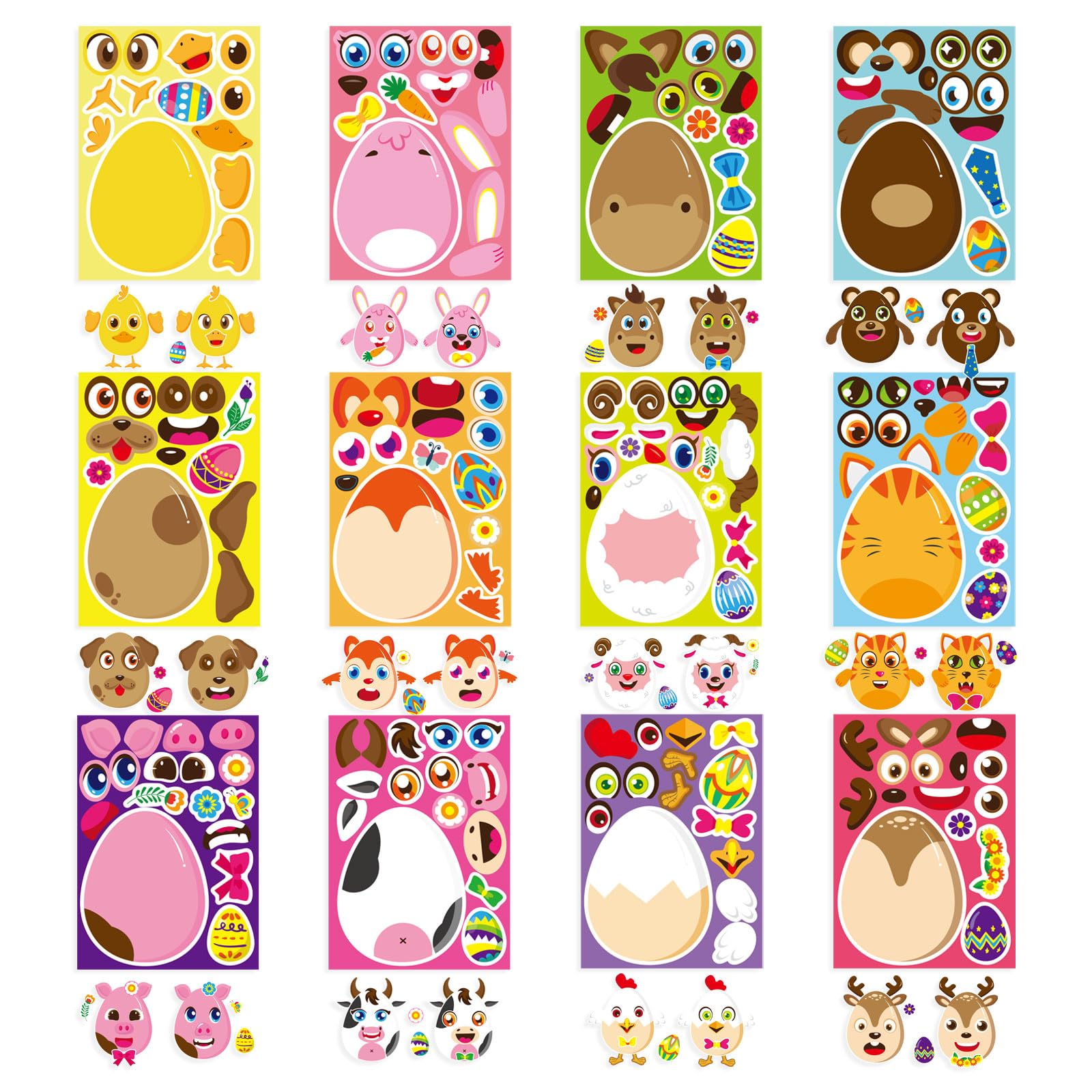 Easter Egg Stickers for Kids - 36 Sheets DIY Easter Themed Make-a-Face Stickers - Fun Holiday Decoration & Party Favors for Boys & Girls - Perfect for Easter Crafts, Scrapbooking, Gift Wrapping & Classroom Activities
