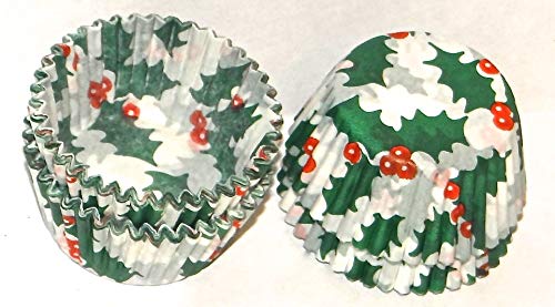 5 Size Holly Print Paper Candy Cups - 150 Pack Candy Making Supplies for Baking, Desserts & Party Decorations