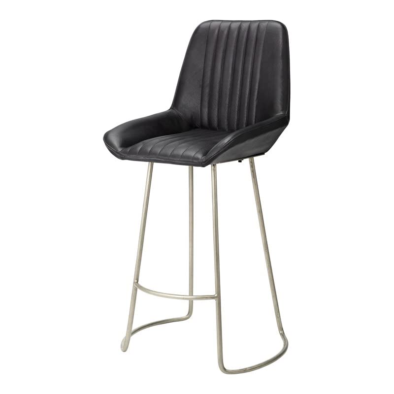 Premium Black/Antique Silver Leather & Iron Counter Stool for Kitchen Island, Bar & Dining - Eden Home Modern Industrial Stool with Comfortable Seat & Sturdy Metal Base