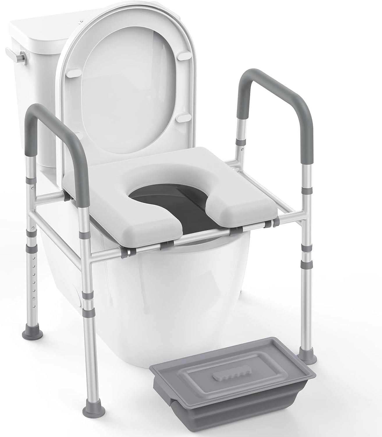 Raised Toilet Seat with Handles - Heavy Duty 400lb Capacity, Soft Cushioned Elongated Commode Seat for Elderly, Seniors & Pregnant Women - Ideal for Bathroom Safety & Mobility Assistance