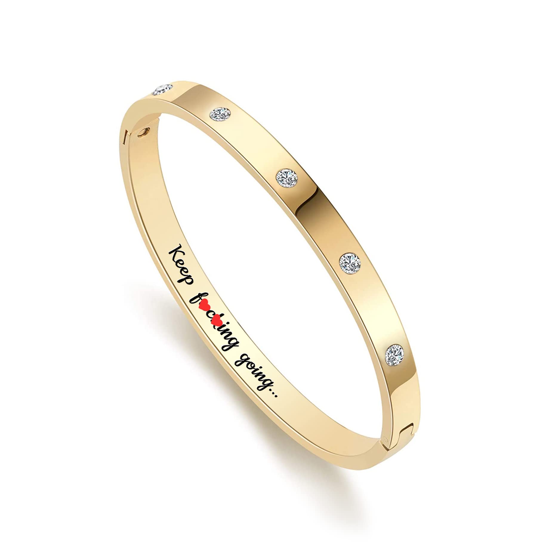 18K Gold Plated Stainless Steel Oval Bangle Bracelet for Women - Personalized Inspirational Jewelry with Cubic Zirconia Stones | Elegant Birthday Gift for Her, Teen Girls, Wife, Mom | Perfect for Weddings, Anniversaries, Parties & Everyday Wear