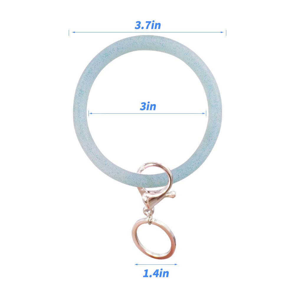 5 Pack Silicone Wrist Keychain Bracelets - Shiny Bangle Keyring with Large Circle Key Holder for Women & Girls | Perfect for Gym, Running, Hiking & Everyday Carry