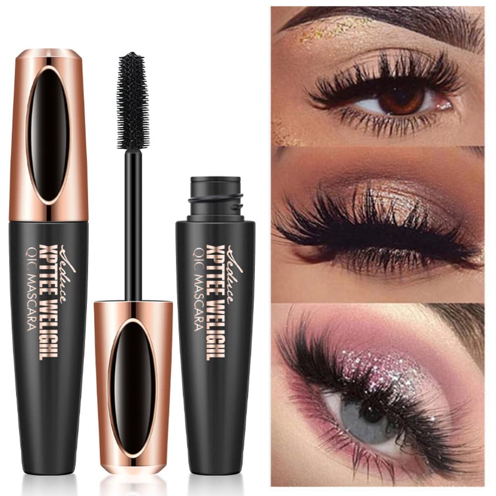 4D Silk Fiber Waterproof Mascara - Black Long Lasting Smudge-Proof Eyelash Enhancer for Volume & Length | Perfect for Daily Wear, Night Out & Special Occasions