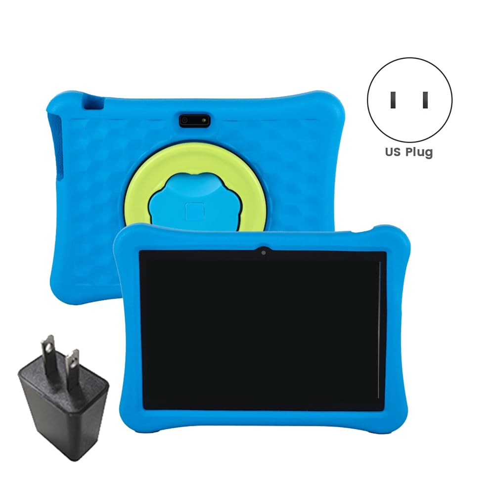 10 Inch Kids Tablet with Android OS, 4GB RAM 64GB Storage - Parental Control & Learning Apps - Blue EVA Case - US Plug - Perfect for Homeschooling & Educational Games