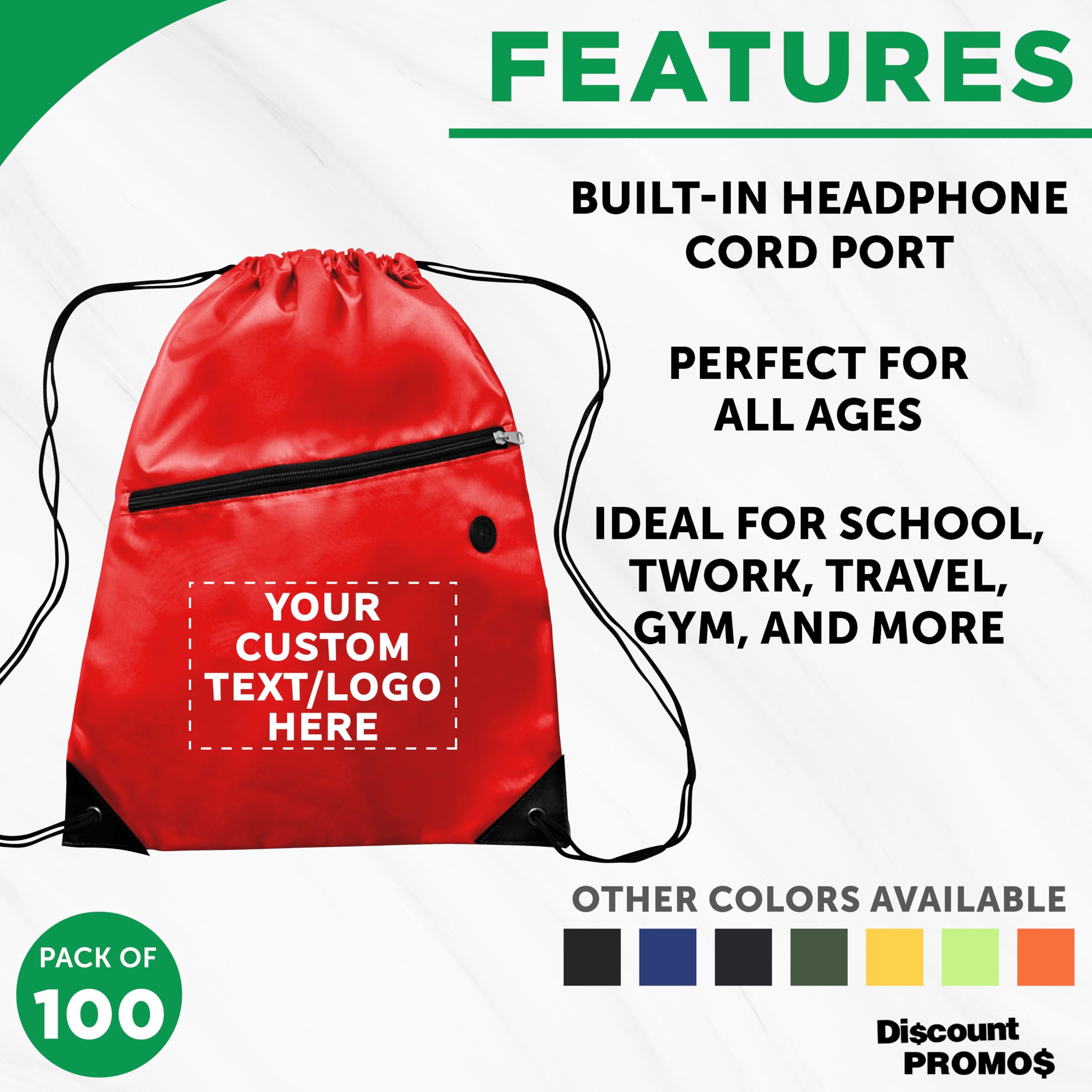 Custom Drawstring Backpacks Bulk Pack of 100 - Water Resistant Personalized Backpack with Pockets for Gym, Camping, Beach & Outdoor Sports | Great for Promotions, Events & Team Activities - Red