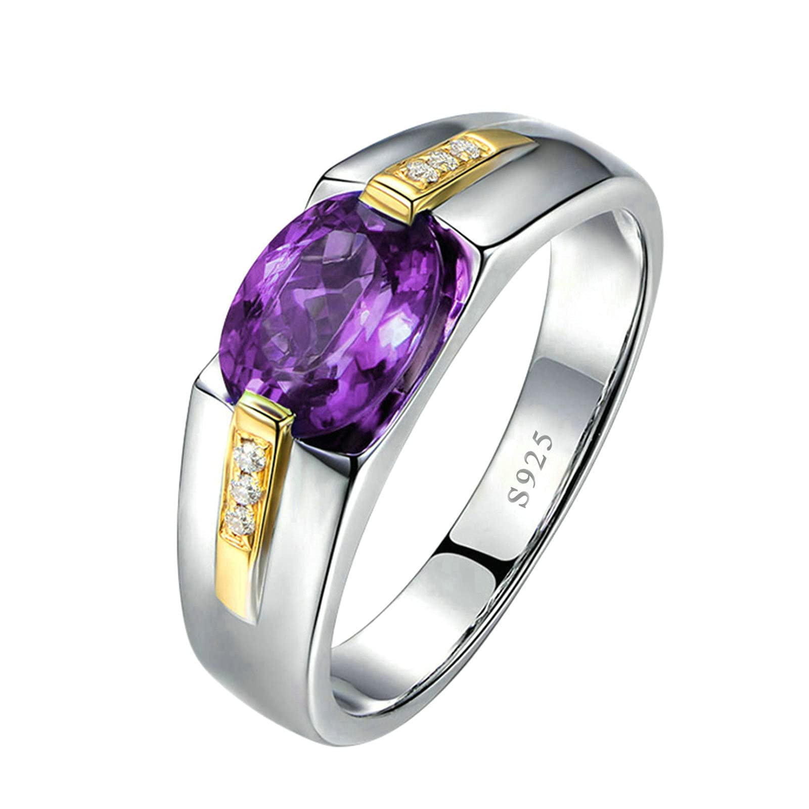 Sterling Silver Promise Rings for Women - Two-Tone Oval Purple Cubic Zirconia Engagement Ring Size 4-11 | Perfect for Anniversaries, Proposals & Special Occasions