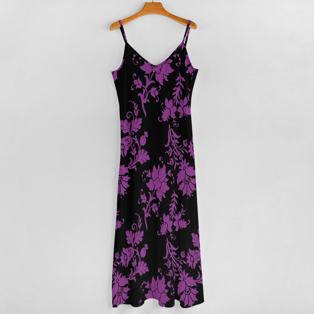 Elegant Purple Floral Print Sling Ankle Long Dress for Women - Perfect for Summer Beach Parties, Weddings & Boho Fashion
