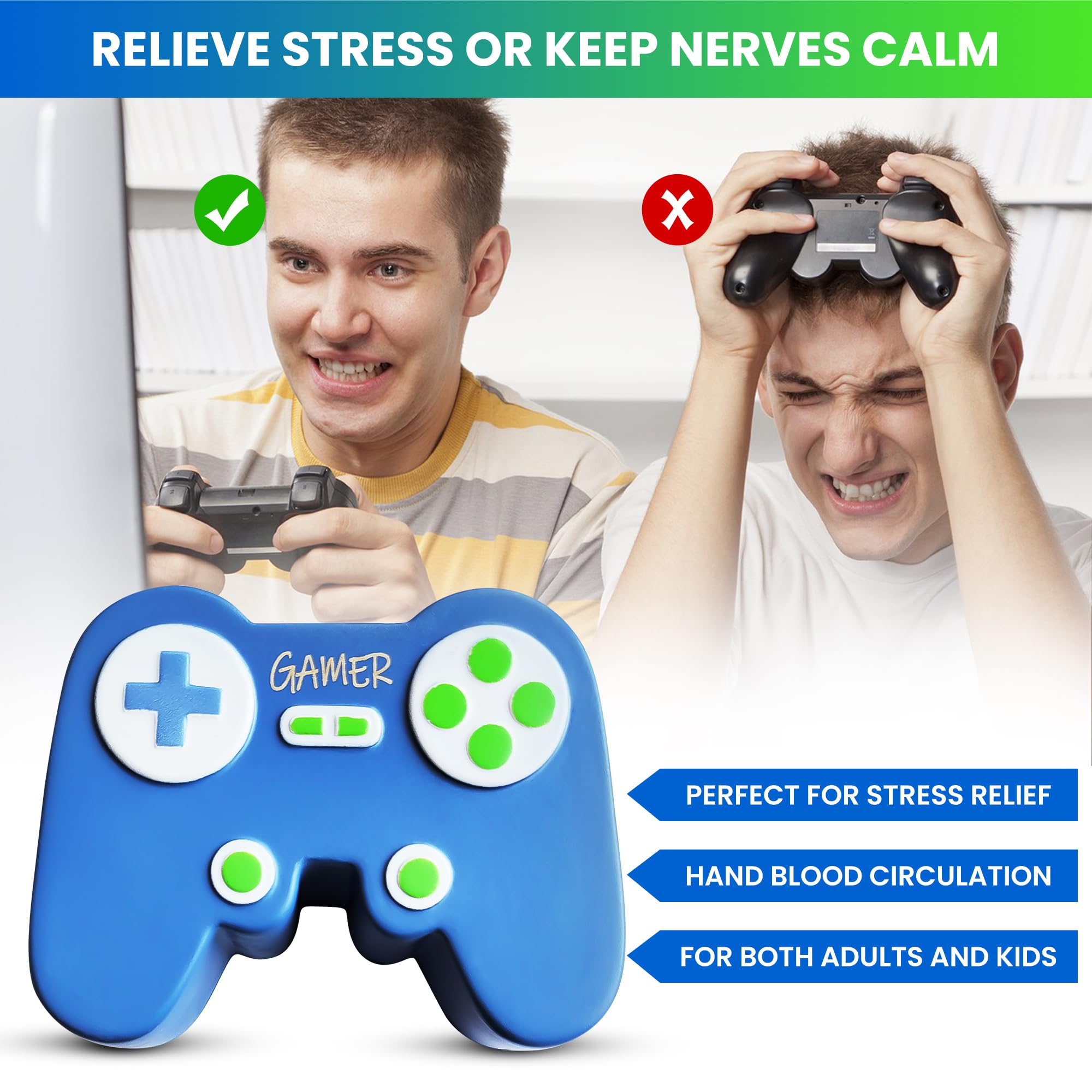 Video Game Controller Stress Ball - Squishy Squeeze Toy for Gamers, Adults, Kids & Teens - Perfect Gift for Birthday Parties & Goody Bags - Relieve Stress While Gaming or Working
