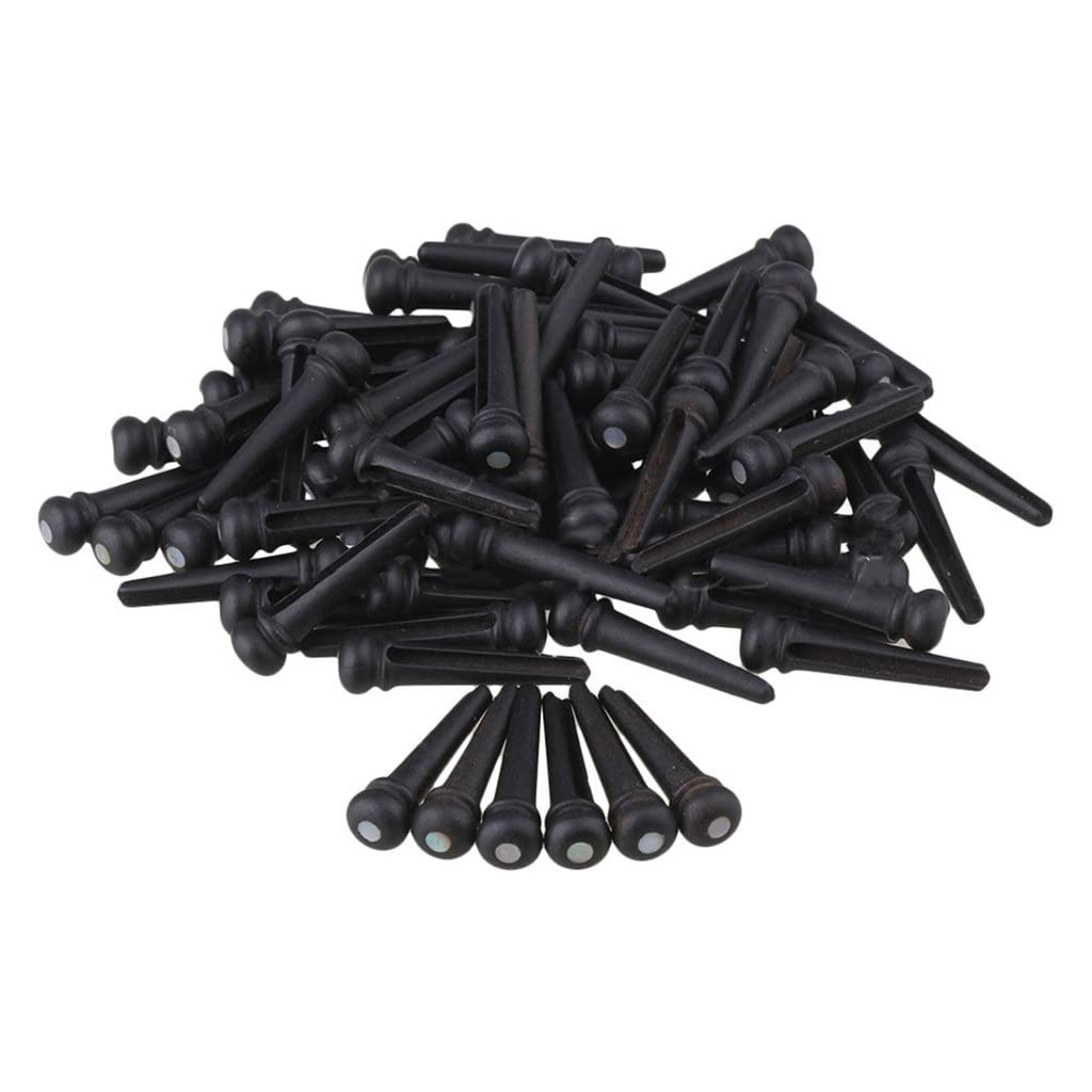 LEIGE 120PCS Black Acoustic Guitar Bridge Pins & Nut Set - Ebony Saddle with White Dot Plastic Pins for Guitar Repair & Maintenance - Perfect for DIY Guitar Upgrades, Replacement Parts & Instrument Care