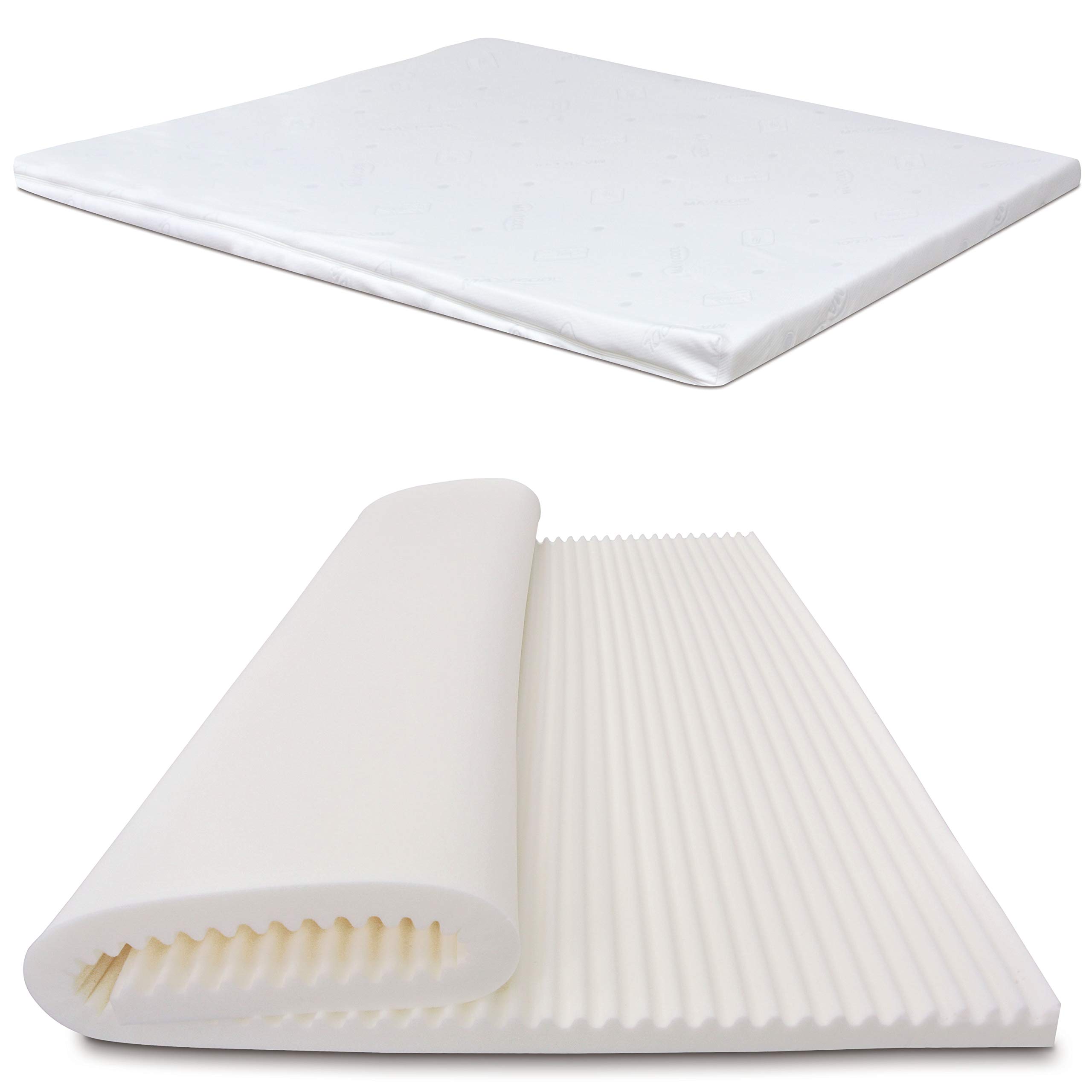 Baldiflex Wave Memory Foam Mattress Topper with Removable Cover - 5cm Ergonomic Support, Hypoallergenic & Dust Mite Resistant for Better Sleep & Back Pain Relief | Perfect for Bedroom, Guest Room & Dorm Use