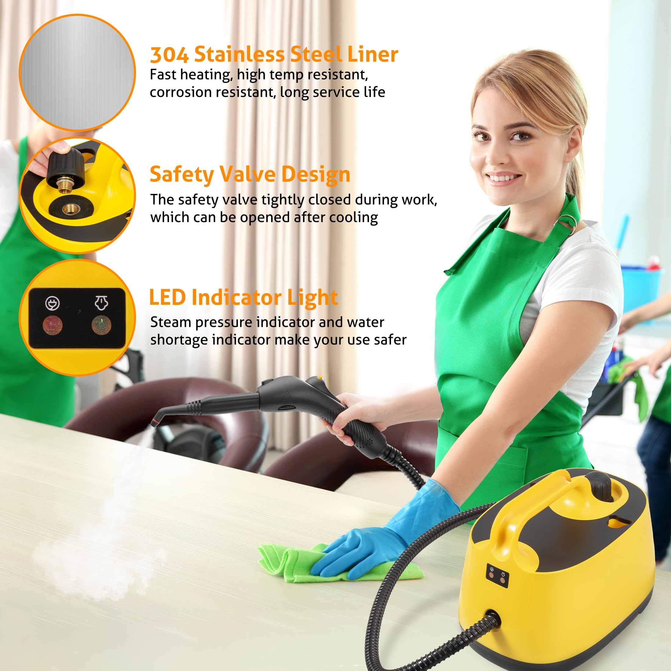 WICHEMI 1500W Multipurpose Steam Cleaner - High Pressure High-Temperature Steamer with 1.5L Tank & Wheels for Home, Car Detailing - Perfect for Cleaning Floors, Carpets, Upholstery, Kitchen, Bathroom & More