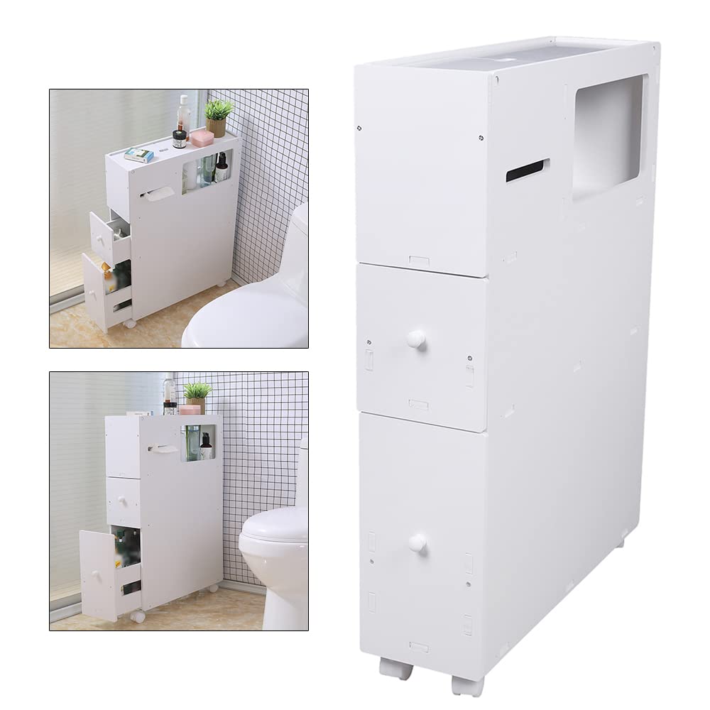White Bathroom Organizer Cabinet with Doors & Shelves - Narrow Vanity Storage for Towels, Toilet Paper & Bath Essentials - Perfect for Small Bathrooms, Powder Rooms & Apartment Sinks