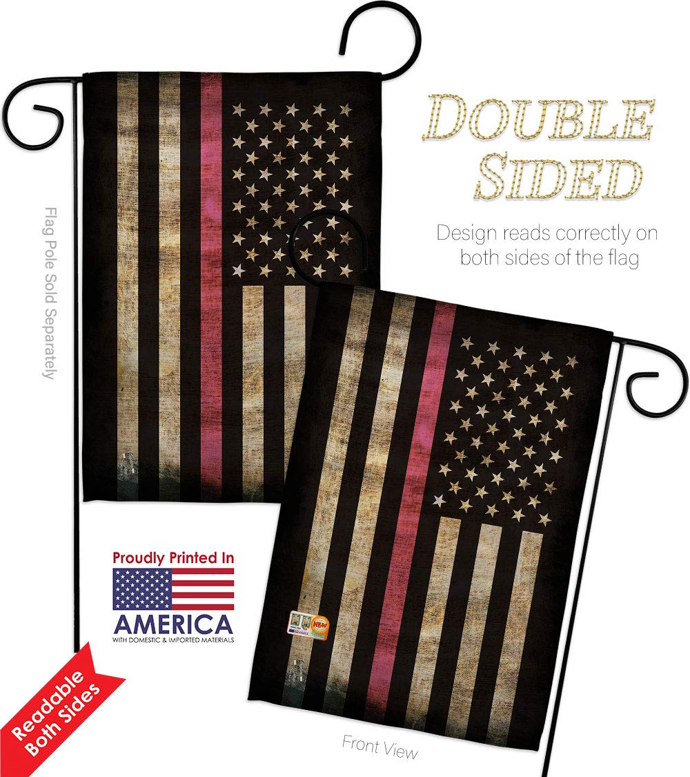 Pink Ribbon Garden Flag Set - Double-Sided 13x18.5 Inch Inspirational Breast Cancer Awareness Decoration with Wall Holder - Made in USA - Perfect for Yard, House, or Front Porch Display to Support Survivors & Raise Awareness