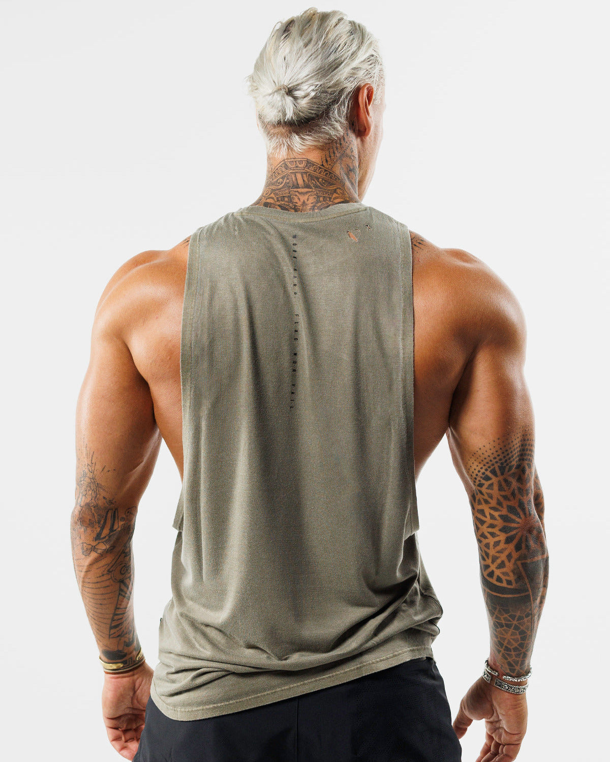Men's Moto Distressed Muscle Tank Top - Olive Green | Vintage Biker Style Workout & Gym Shirt for Casual Wear & Street Fashion